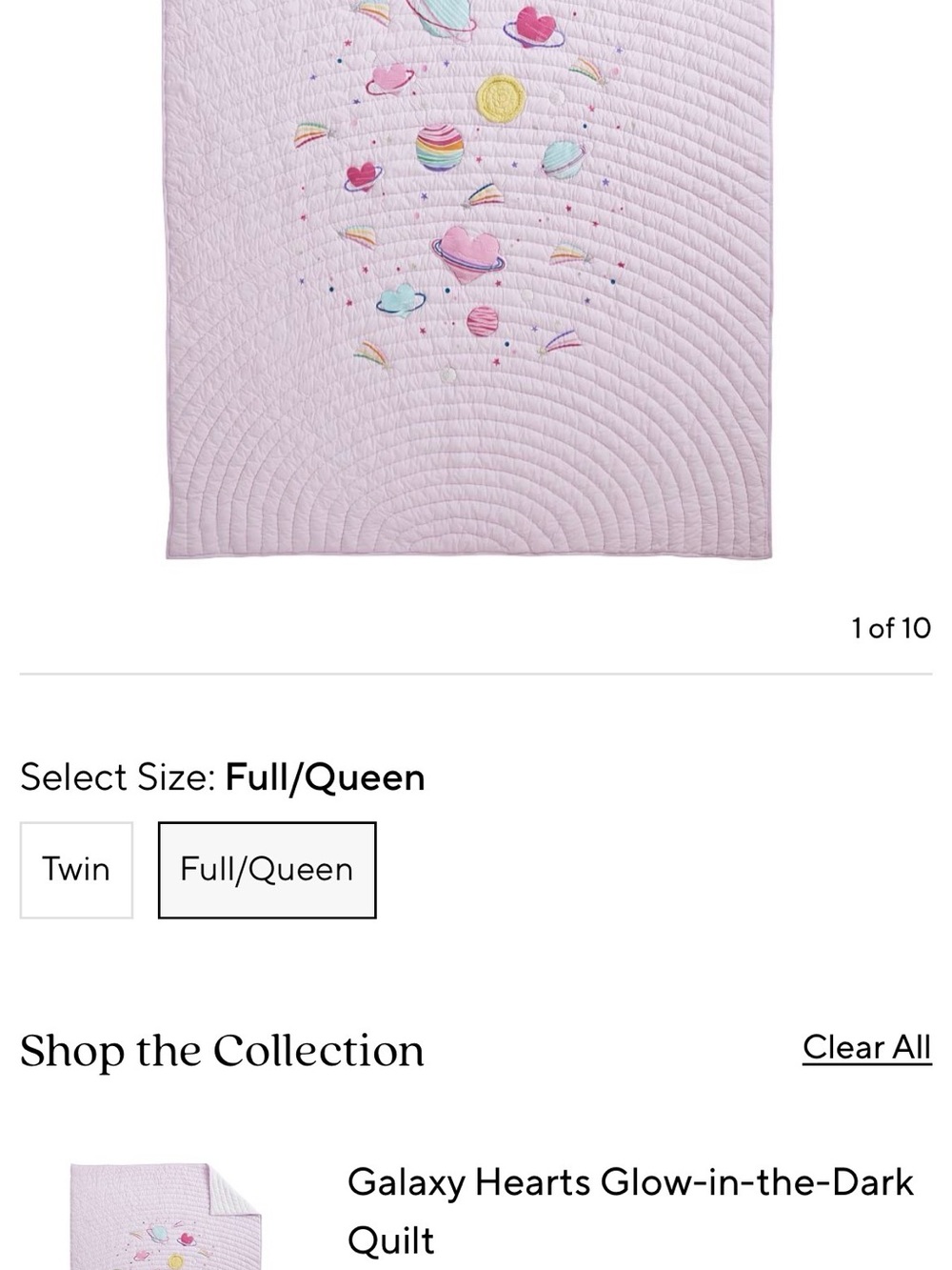 Pottery Barn Kids Pink Galaxy Hearts Glow Quilt - Picture 4 of 4
